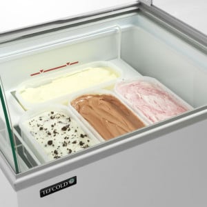 Congelador Arcón de Hielo con Vidrio Curvado - 165 L TEFCOLD: Vitrina de Helados Profesional con Tapas de Vidrio Deslizantes