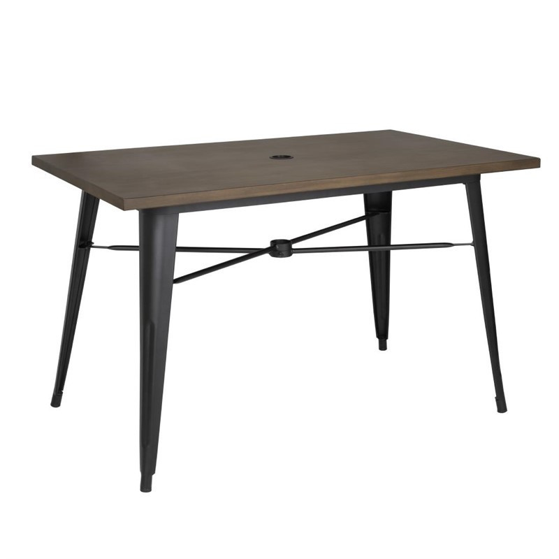 Mesa de exterior de madera negra Bolero: Estética de madera, robustez de aluminio para sus espacios exteriores profesionales.