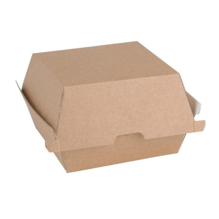 Pequeñas cajas de hamburguesas compostables de 112 mm - Lote de 150 Kraft Fiesta