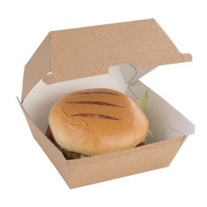 Pequeñas cajas de hamburguesas compostables de 112 mm - Lote de 150 Kraft Fiesta