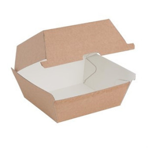 Pequeñas cajas de hamburguesas compostables de 112 mm - Lote de 150 Kraft Fiesta