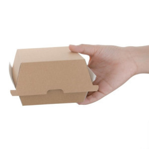 Pequeñas Cajas de Hamburguesa Compostables 112mm - Lote 150 Kraft Fiesta