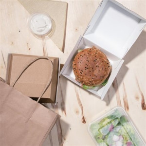 Pequeñas cajas de hamburguesas compostables de 112 mm - Lote de 150 Kraft Fiesta