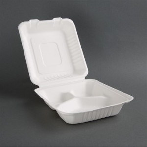 Cajas 3 Compartimentos de Bagazo Compostables 201mm - Lote de 200