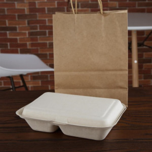 2-Compartment Compostable Natural Bagasse Boxes - Eco-friendly Solution