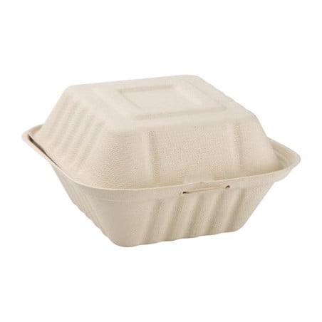 Cajas de hamburguesas compostables de bagazo natural de 152 mm - Lote de 500 - Ecología y practicidad en la cocina profesional