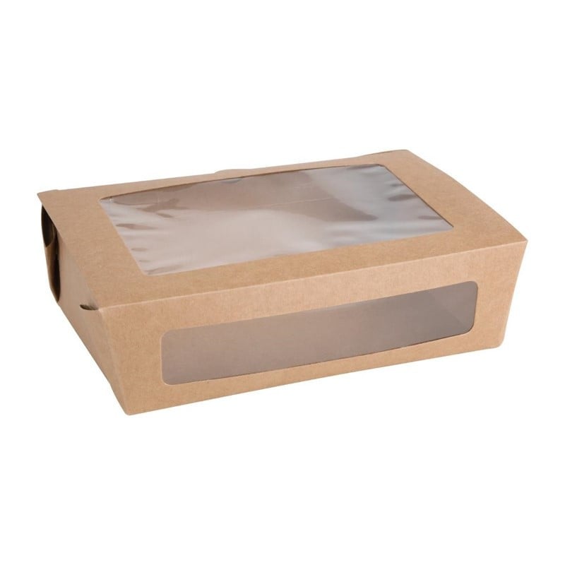 Cajas de ensalada PET 1600 ml - Lote de 100 Ventana Reciclable