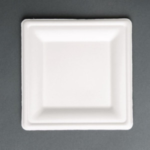 Platos cuadrados compostables de bagazo de 159 mm - Lote de 50