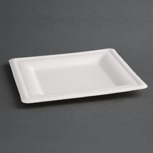 Platos cuadrados compostables de bagazo de 261 mm - Lote de 50 - Ecológicos y prácticos