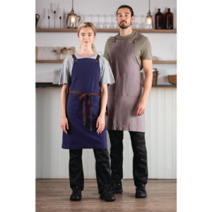 Navy blue cotton bib apron for kitchen professionals - Quality and style guaranteed