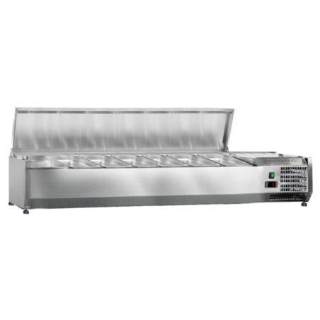 Vitrina refrigerada para ensaladas con tapa de acero inoxidable GN 1/3 - Dynasteel: rendimiento óptimo y conservación eficaz.