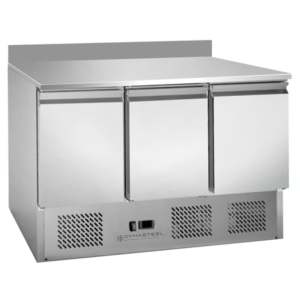 Mesa Refrigerada Positiva GN 1/1 Con Backsplash - 3 Puertas - Dynasteel