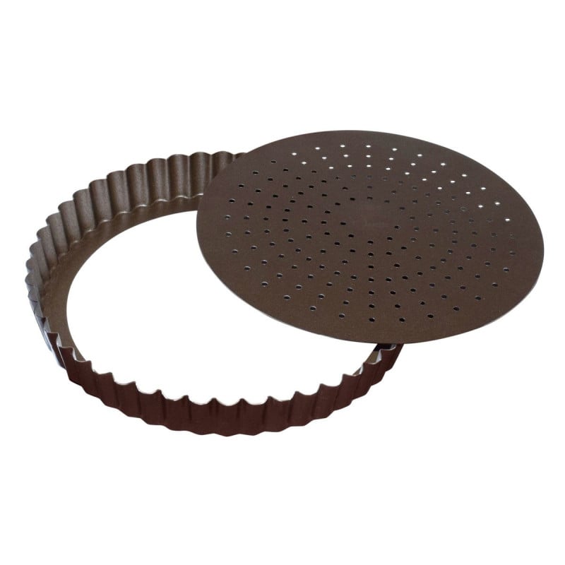 Non-Stick Fluted Perforated Pie Pan with Removable Bottom - Easy Release