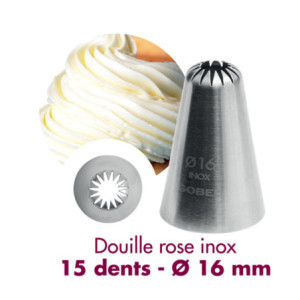 Boquilla rosa inox 15 dientes Gobel - Ø 16 mm | Accesorio pastelería profesional