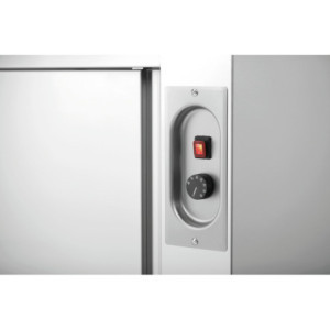 Armoire chauffante en acier inoxydable professionnelle pour cuisine.