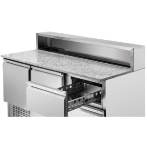 Meuble para Pizza Refrigerado Techo Inox 8 x GN1/6 - 2 Puertas y 2 Cajones - Dynasteel