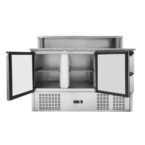 Meuble para Pizza Refrigerado Techo Inox 8 x GN1/6 - 2 Puertas y 2 Cajones - Dynasteel