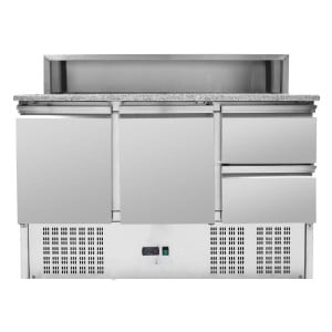Meuble para Pizza Refrigerado Techo Inox 8 x GN1/6 - 2 Puertas y 2 Cajones - Dynasteel