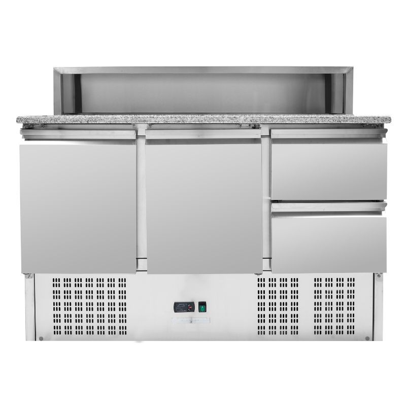 Meuble para Pizza Refrigerado Techo Inox 8 x GN1/6 - 2 Puertas y 2 Cajones - Dynasteel