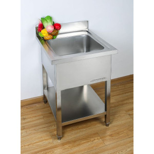 Sink 1 Bowl with Backsplash and Shelf - W 600 x D 700 mm - Dynasteel