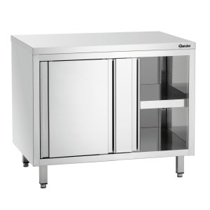 Mueble de acero inoxidable con puertas correderas y estante - L 1000 mm