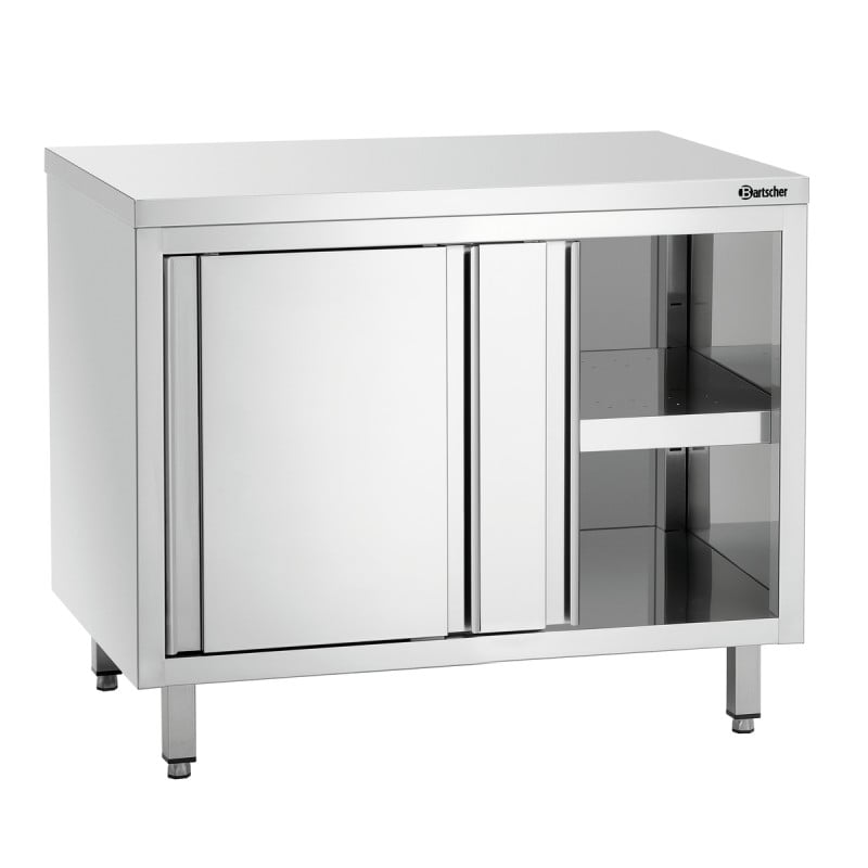 Mueble de acero inoxidable con puertas correderas y estante - L 1000 mm