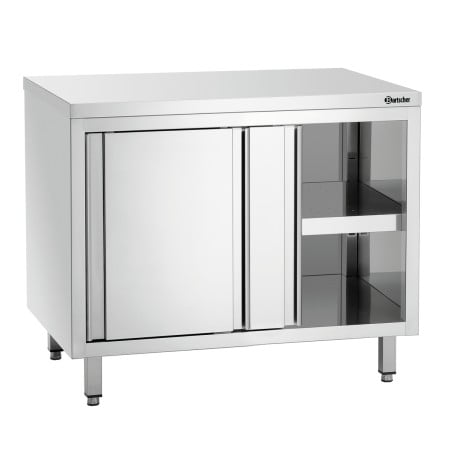 Mueble de acero inoxidable con puertas correderas y estante - L 1000 mm