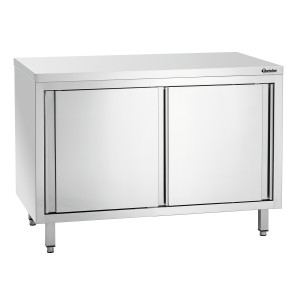 Mueble de acero inoxidable con puertas correderas y estante - L 1200 mm