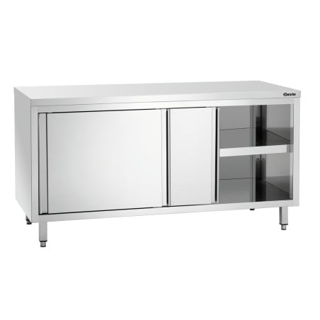 Mueble de acero inoxidable con puertas correderas y estante - L 1600 mm