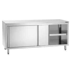 Mueble de acero inoxidable con puertas correderas y estante - L 1800 mm