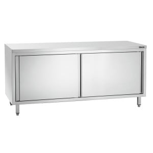 Mueble de acero inoxidable con puertas correderas y estante - L 1800 mm