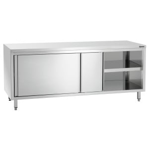 Mueble de acero inoxidable con puertas correderas y estante - L 2000 mm