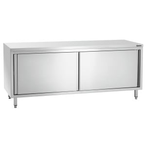 Mueble de acero inoxidable con puertas correderas y estante - L 2000 mm