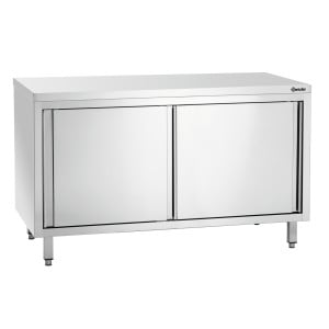 Mueble de acero inoxidable con puertas correderas y estante - L 1400 mm