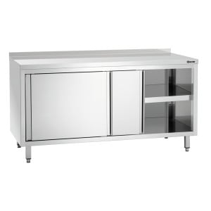 Stainless Steel Cabinet with Sliding Doors, Shelf, and Backsplash - L 1600 mm