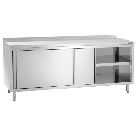 Stainless Steel Cabinet with Sliding Doors, Shelf, and Backsplash - L 2000 mm