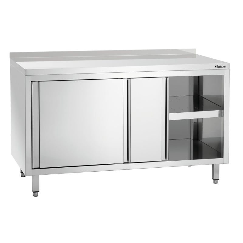 Stainless Steel Cabinet with Sliding Doors, Shelf, and Backsplash - L 1400 mm