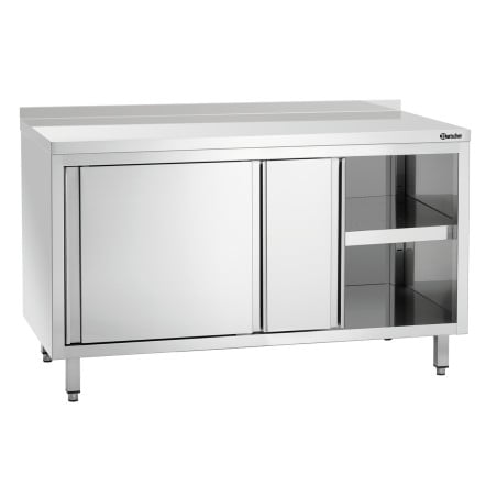 Stainless Steel Cabinet with Sliding Doors, Shelf, and Backsplash - L 1400 mm