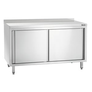 Stainless Steel Cabinet with Sliding Doors, Shelf, and Backsplash - L 1400 mm