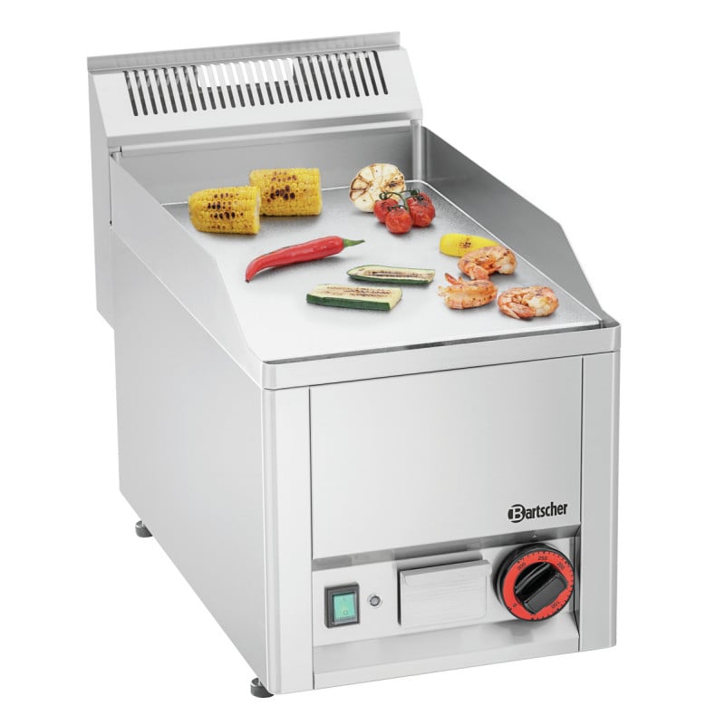 Plancha GPL 320E-G Bartscher: Placa lisa cromada y potencia 3000W