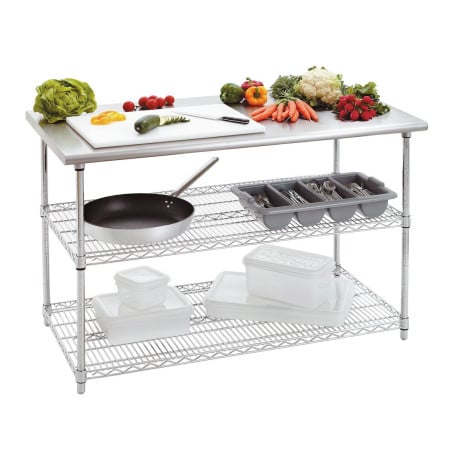 Mesa de trabajo de acero inoxidable profesional para cocina - L1300, 690mm