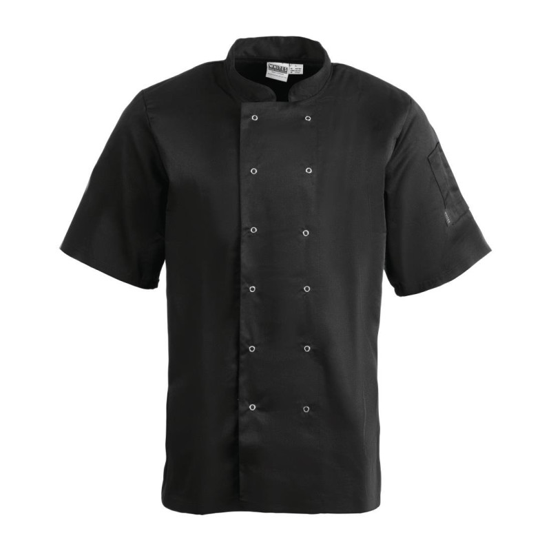 Chaqueta de cocina unisex negra de manga corta Vegas - Talla M - Whites Chefs Clothing - Fourniresto