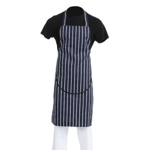 Tablier Bavette Avec Poche Rayé Marine Et Blanc 965 X 710 Mm - Whites Chefs Clothing - Fourniresto