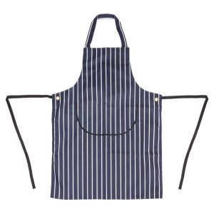 Delantal con peto con bolsillo a rayas azul marino y blanco 965 x 710 mm - Ropa de chef Whites - Fourniresto