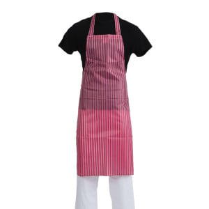 Waterproof Striped Red and White Bib Apron 1016 x 711 mm - Whites Chefs Clothing - Fourniresto