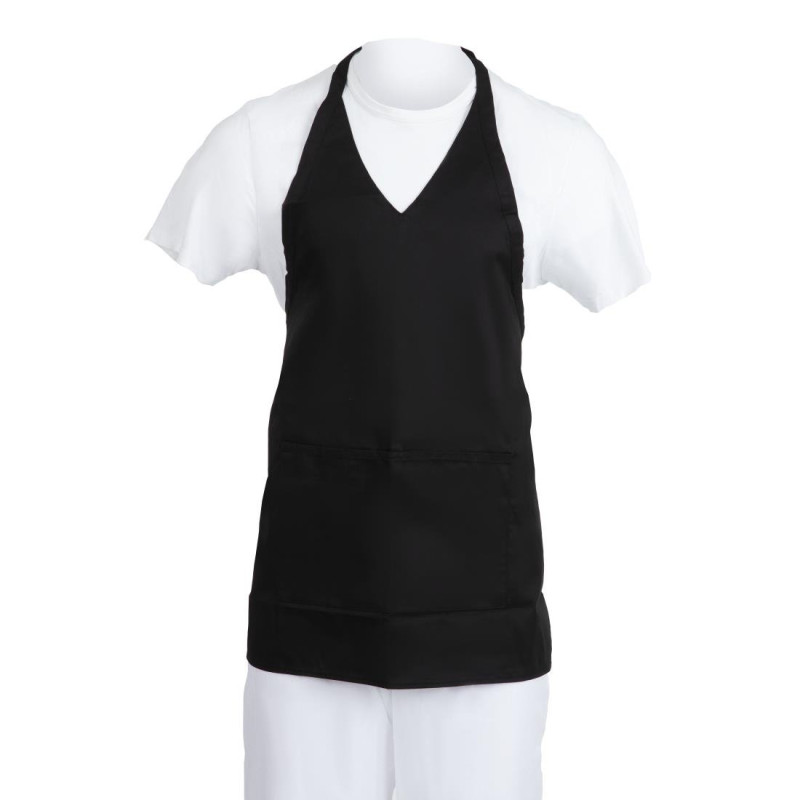 Delantal de camarero cuello en V negro de polialgodón 838 x 698 mm - Whites Chefs Clothing - Fourniresto