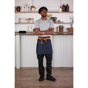 Tablier de Serveur Denim Bleu avec Ceinture Ocre en Coton 700 x 430 mm - Whites Chefs Clothing - Fourniresto