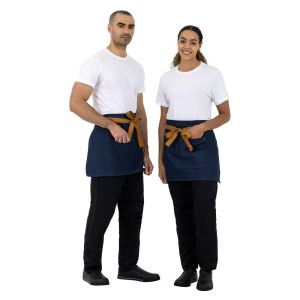 Delantal de camarero de mezclilla azul con cinturón ocre de algodón 700 x 430 mm - Whites Chefs Clothing - Fourniresto