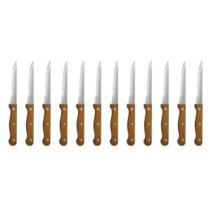 Meat Knife with Wooden Handle Serrated Blade 215 mm - Set of 12 - Olympia - Fourniresto