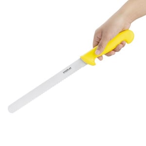 Cuchillo para cortar amarillo con hoja dentada de 25,5 cm - Hygiplas - Fourniresto